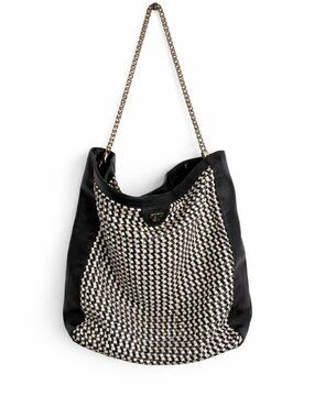 Tory Burch Erica Woven Black and White Patterned Shoulder Bag
